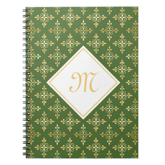 Luxus Monogram Green und Gold Quatre Floral Notizblock (Vorderseite)