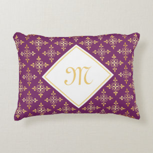 Luxus Monogram Lila und Gold Quatre Floral Dekokissen