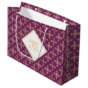 Luxus Monogram Lila und Gold Quatre Floral Große Geschenktüte