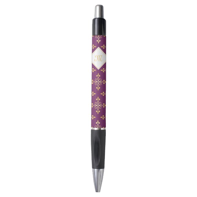 Luxus Monogram Lila und Gold Quatre Floral Kugelschreiber (Vorderseite Vertikal)