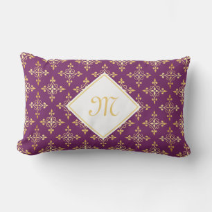 Luxus Monogram Lila und Gold Quatre Floral Lendenkissen