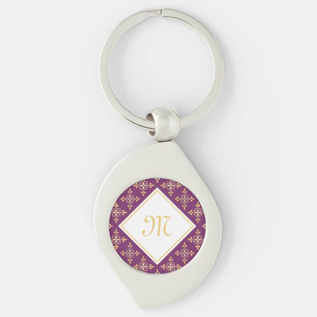 Luxus Monogram Lila und Gold Quatre Floral Schlüsselanhänger (Vorderseite)