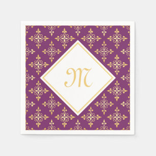 Luxus Monogram Lila und Gold Quatre Floral Serviette