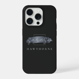 Luxus Monogram Moderner Minimaler Schwarzer Pinsel iPhone 15 Pro Hülle