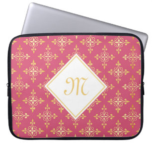 Luxus Monogram Pink und Gold Quatre Bloral Laptopschutzhülle