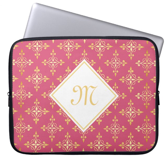 Luxus Monogram Pink und Gold Quatre Bloral Laptopschutzhülle (Vorderseite)