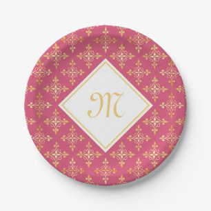 Luxus Monogram Pink und Gold Quatre Bloral Pappteller