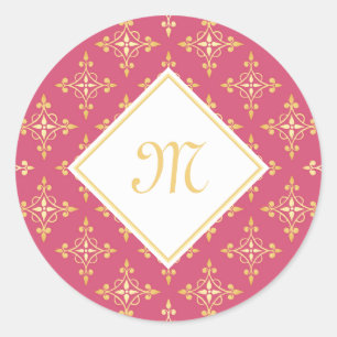 Luxus Monogram Pink und Gold Quatre Bloral Runder Aufkleber