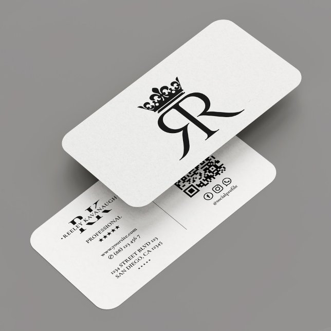 Luxus Monogram R Crown Schwarz-weiß Modern Visitenkarte (Luxury Monogram R Crown Black White Modern Business Card
)