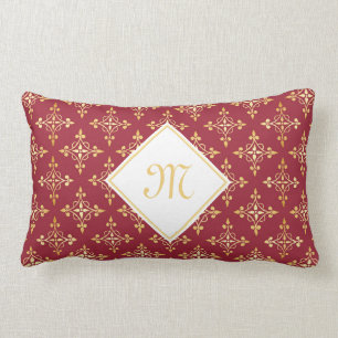 Luxus Monogram Rot und Gold Quatre Bloral Lendenkissen