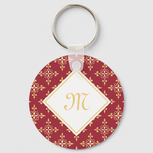 Luxus Monogram Rot und Gold Quatre Bloral Schlüsselanhänger (Vorderseite)
