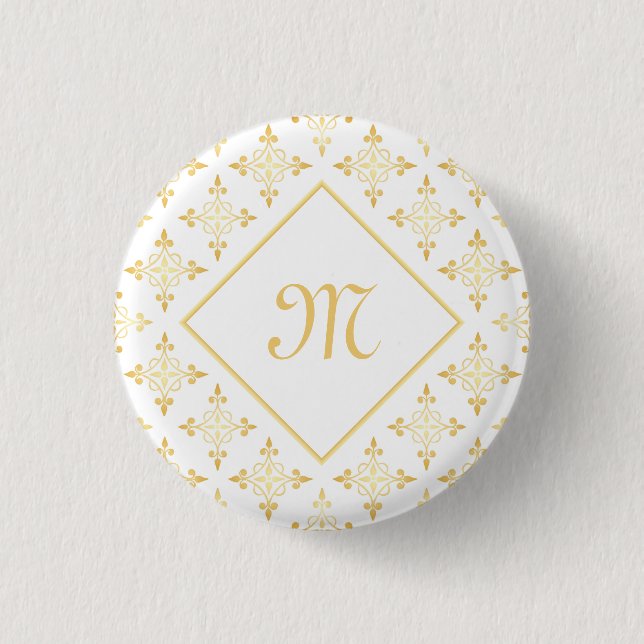 Luxus Monogram White and Gold Quatre Floral Button (Vorderseite)
