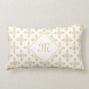 Luxus Monogram White and Gold Quatre Floral Lendenkissen