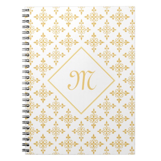 Luxus Monogram White and Gold Quatre Floral Notizblock (Vorderseite)