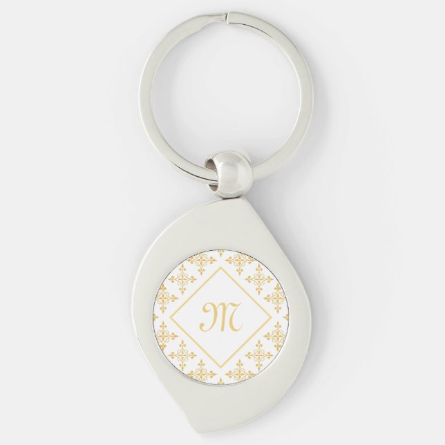 Luxus Monogram White and Gold Quatre Floral Schlüsselanhänger (Vorderseite)