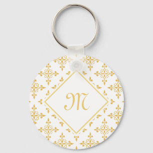 Luxus Monogram White and Gold Quatre Floral Schlüsselanhänger