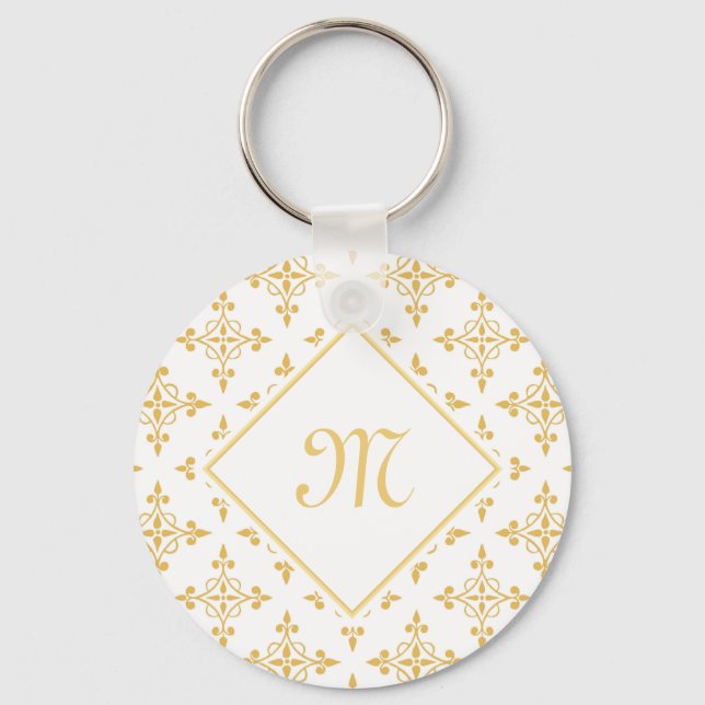 Luxus Monogram White and Gold Quatre Floral Schlüsselanhänger (Vorderseite)
