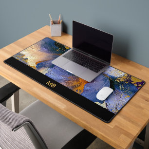 Luxus-Monogramm Blau Lila Gold Blumenkunst Schreibtischunterlage
