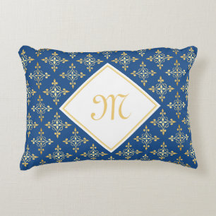 Luxus-Monogramm Blau und Gold Quatre Floral Dekokissen
