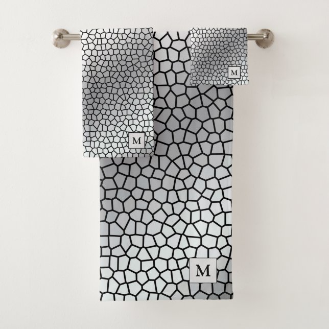 Luxus-Monogramm-Buntglas-Silber Badhandtuch Set (Insitu)