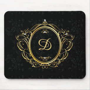 Luxus-Monogramm-Goldrahmen schwarzer Damast Mousepad