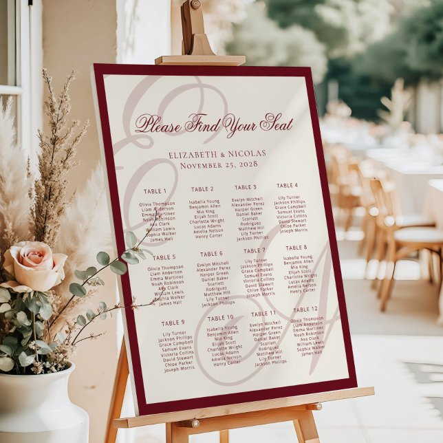Luxus-Monogramm-Kalligrafie-Hochzeitssitzplan Poster (Von Creator hochgeladen)