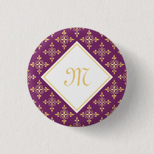 Luxus-Monogramm Lila und Gold Quatre Floral Button