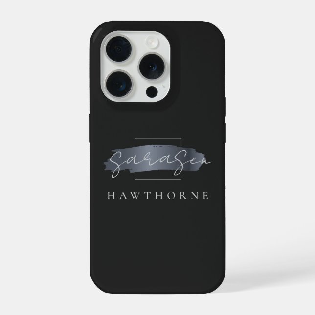 Luxus-Monogramm Moderne Minimalschwarze Pinselstri iPhone 15 Pro Hülle (Rückseite)