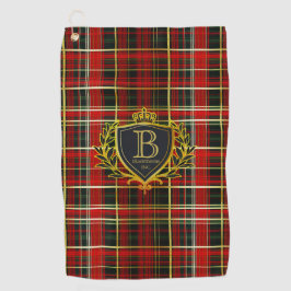 Luxus Monogramm Rot Gold Tartan Golfhandtuch