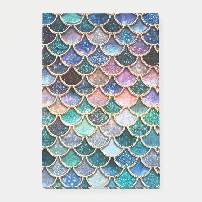 Luxus-Multicolor-Glitzer Mermaid Scales Post-it Klebezettel (Vorderseite)