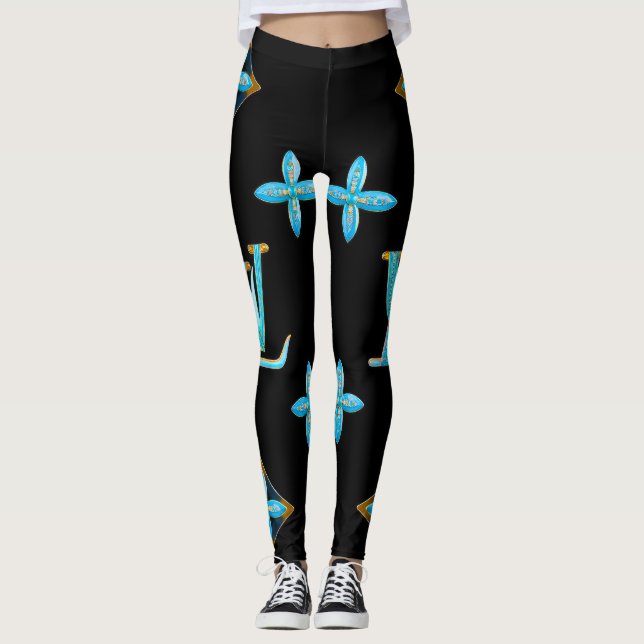 Luxus Muster Leggings Blue Gold (Vorderseite)