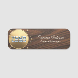Luxus Namensschild aus Vollholz mit goldenem Logo