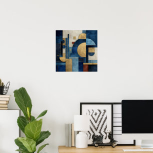 Luxus-Navy-Beige-Gold-Geometrische Komposition Poster