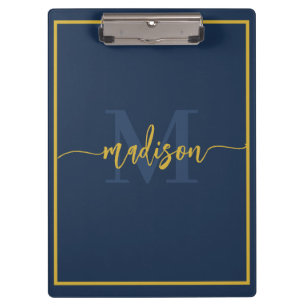 Luxus Navy Blau Gold Monogramm Schriftname Klemmbrett