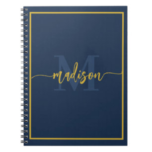 Luxus Navy Blau Gold Monogramm Schriftname Notizblock