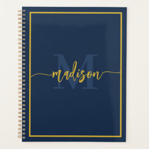 Luxus Navy Blau Gold Monogramm Schriftname Planer