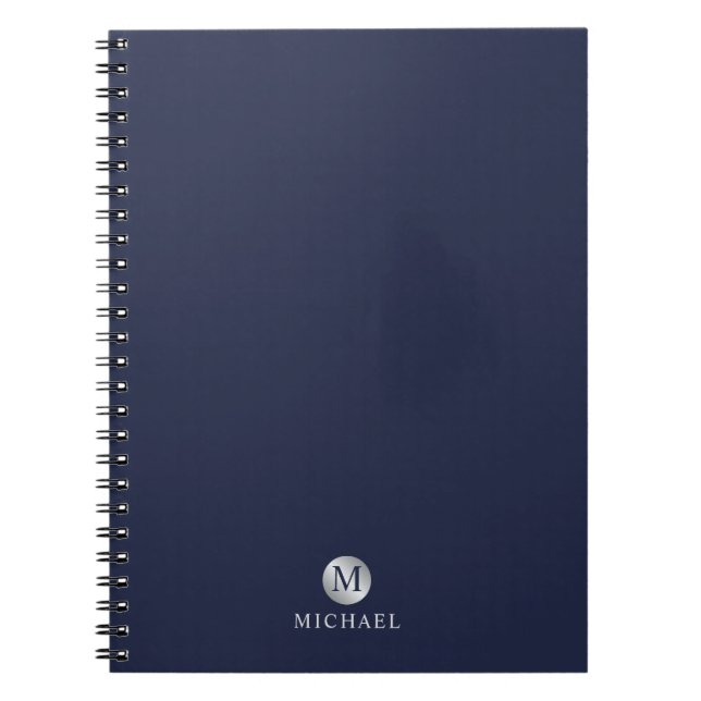 Luxus Navy Blue und Silver Personalisiert Monogram Notizblock (Vorderseite)