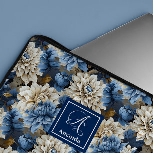 Luxus Navy Blumen Blau Blumen Laptop Hülle Etui Laptopschutzhülle