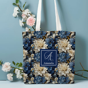 Luxus Navy Blumen individuell Name Blumen-Tasche Tasche