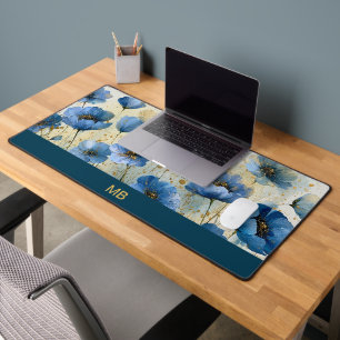 Luxus-Navy-Creme-Gold-Blumen-Monogramm Schreibtischunterlage
