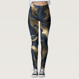 Luxus Navy Gold Fließende Bewegung Abstrakte Struk Leggings