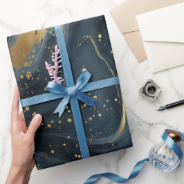 Luxus Navy Gold Flüssige Bewegung Abstrakte Strukt Geschenkpapier