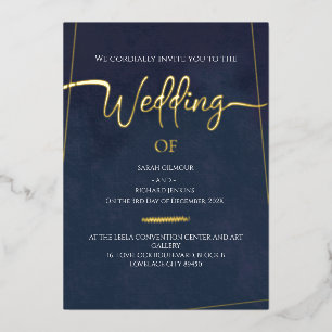 Luxus-Navy-Samt-Hochzeit mit Goldfolien-Kalligrafi Folieneinladung