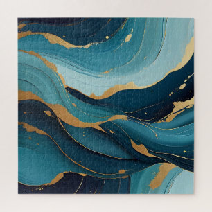 Luxus-Navy-Teal-Gold-Flüssig-Abstraktes Muster