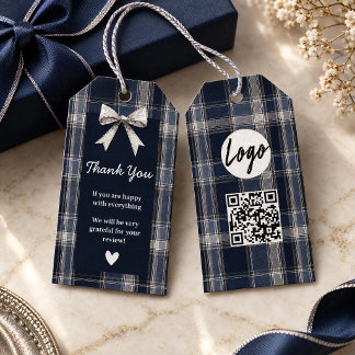 Luxus-Navy- und Silber-Tartan-Logo-Dankeschön Geschenkanhänger