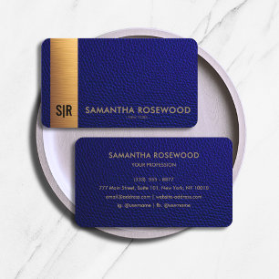 Luxus-Navyblau-Leder- und Gold-Panel-Monogramm Visitenkarte