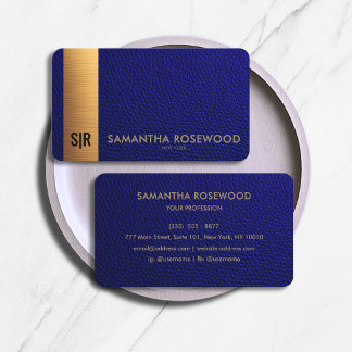 Luxus-Navyblau-Leder- und Gold-Panel-Monogramm Visitenkarte