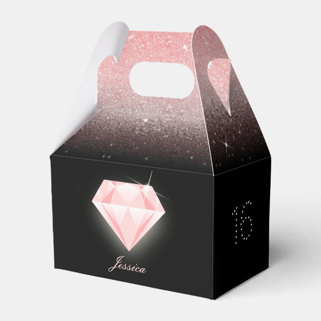 Luxus Ombre Pink Glitzer Diamond Birthday Black Geschenkschachtel (Vorderseite)
