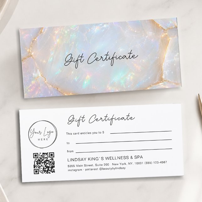 Luxus-Opal-Logo-QR-Code-Geschenkgutschein (Luxury Opal Logo QR Code Gift Card Certificate)