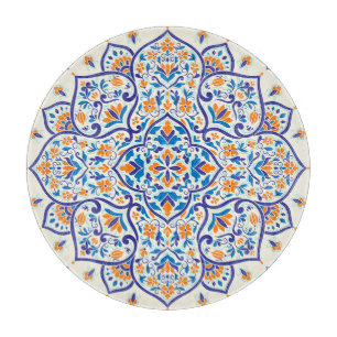 Luxus-Orang-Blau-Ornamentmuster Schneidebrett